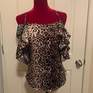 Leopard Cold Shoulder Sling Blouse